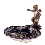 französische Seifenschale mit Bronzeengel schwarz